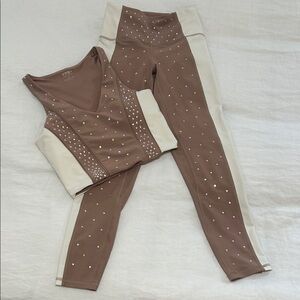 YPB custom rhinestone embellished Brown and Cream Leggings Set S